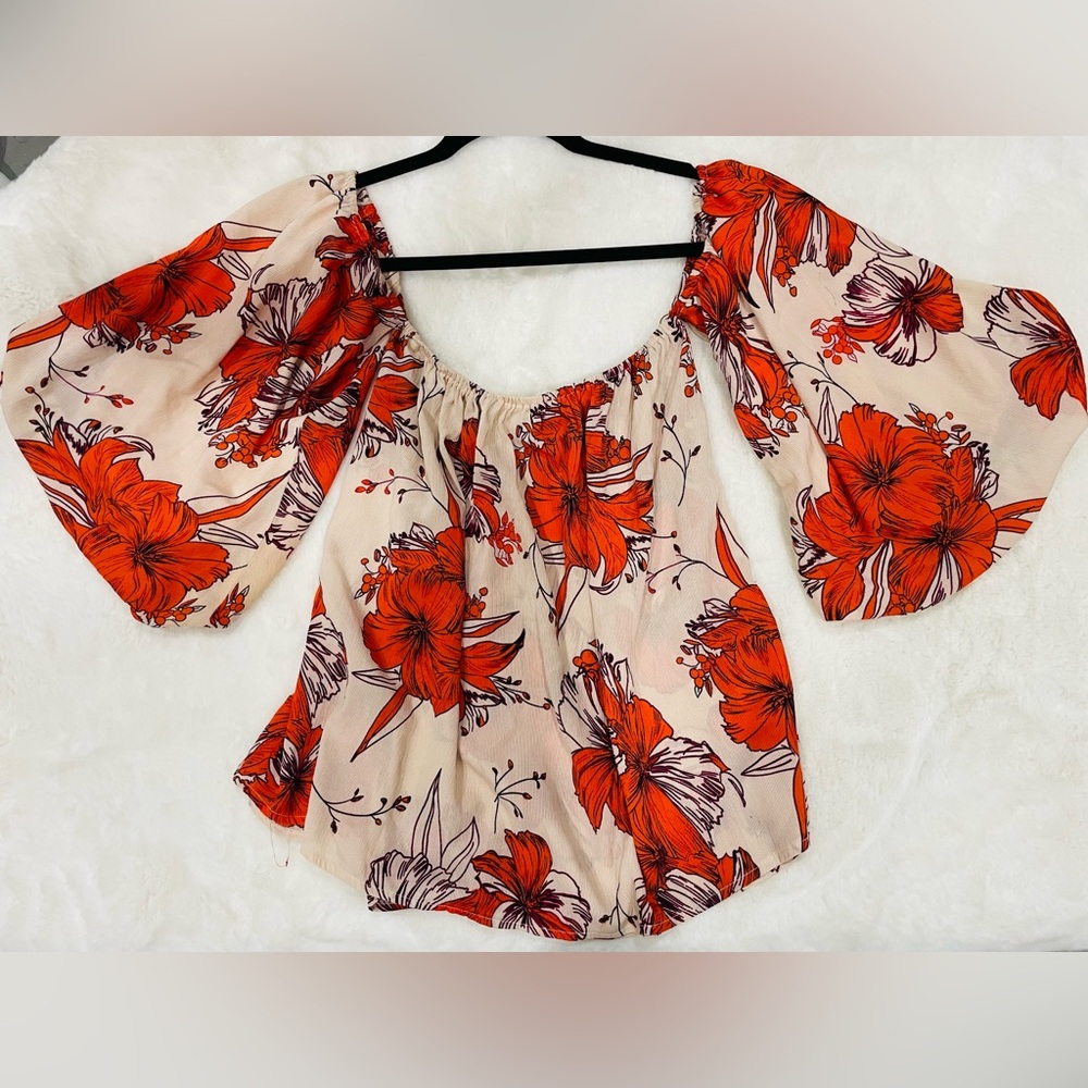 Chic Floral Blouse -Orange and Cream